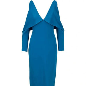 Cushnie deep v contessa cerulean 100% silk dress size 6